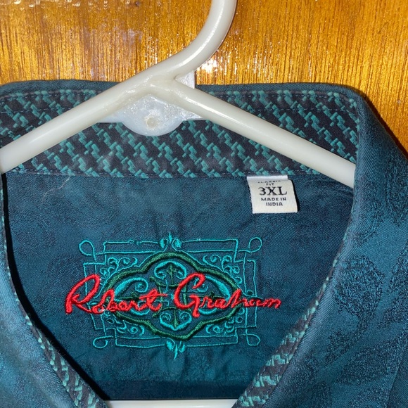 Robert Graham Men’s Casual Button Down Shirt 3XL Teal Paisley W/ Geometric Cuff - Picture 2 of 5